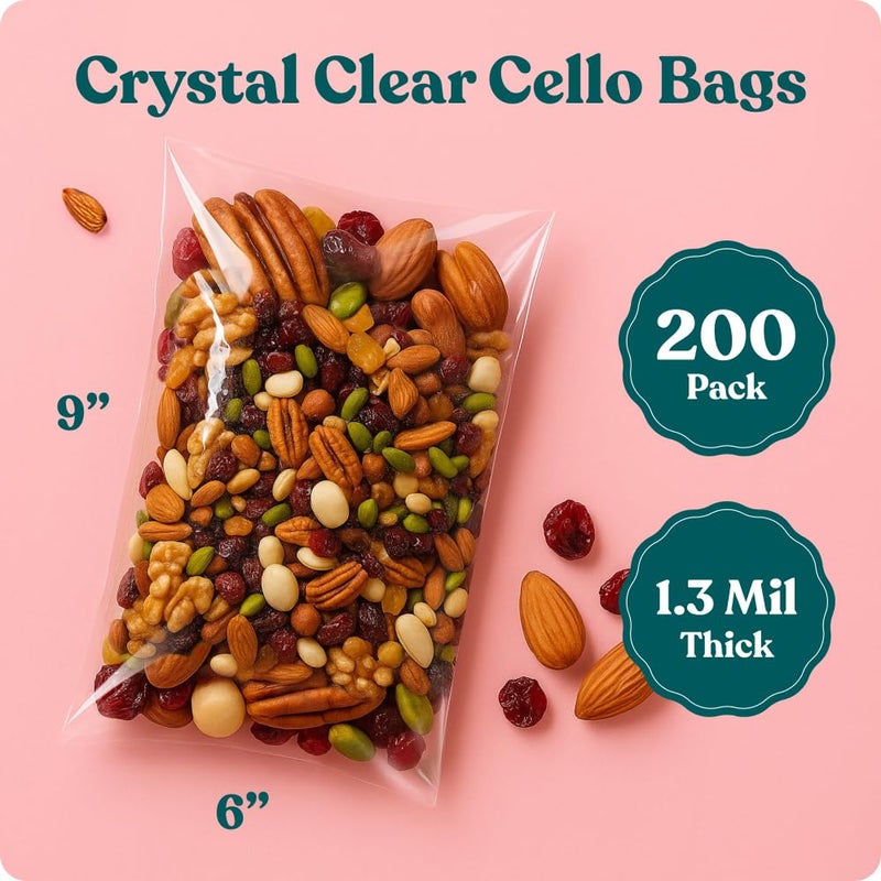 Pack It Chic 6" X 9" Self Sealing Cellophane Bags (200 Pack) - Clear Cookie and Pretzel Rod Bags With Seal for Baked Goods Packaging, Cookie Wrappers, Bakery Packaging, Bake Sale, Candy, Treats, Goodies, Gifts - Image 2